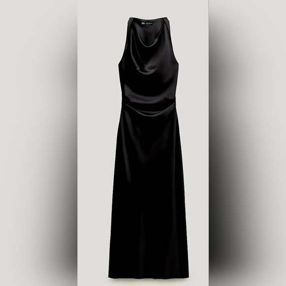 Zara Dresses & Skirts - Zara Satin Effect Black Midi Sleeveless Dress
